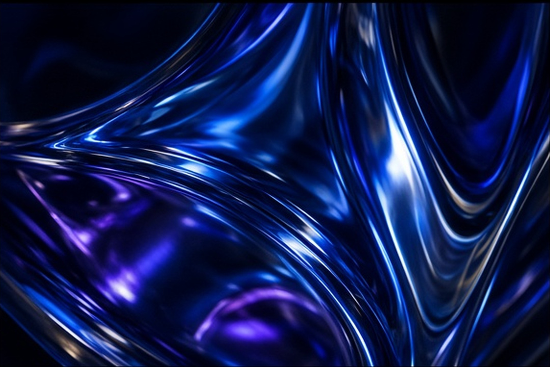 Cobalt caustic light crossing black velvet