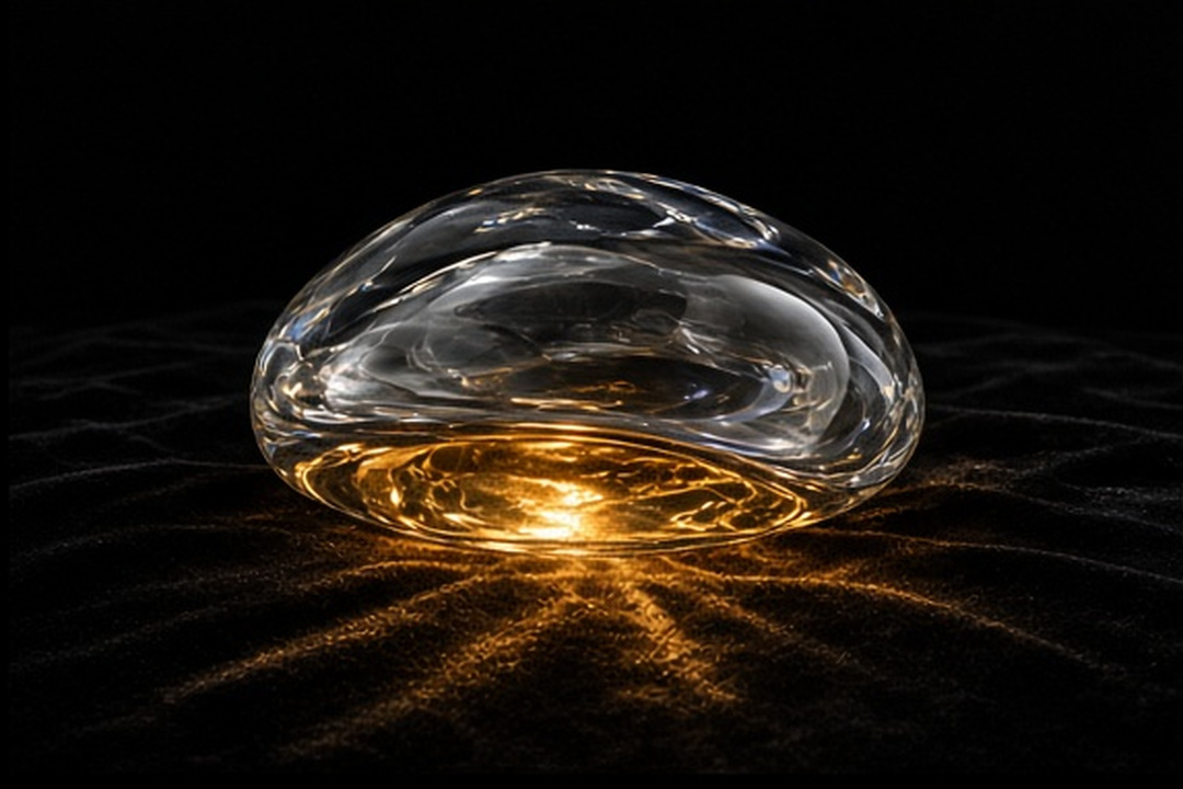 A glass form seen through a lateral caustic