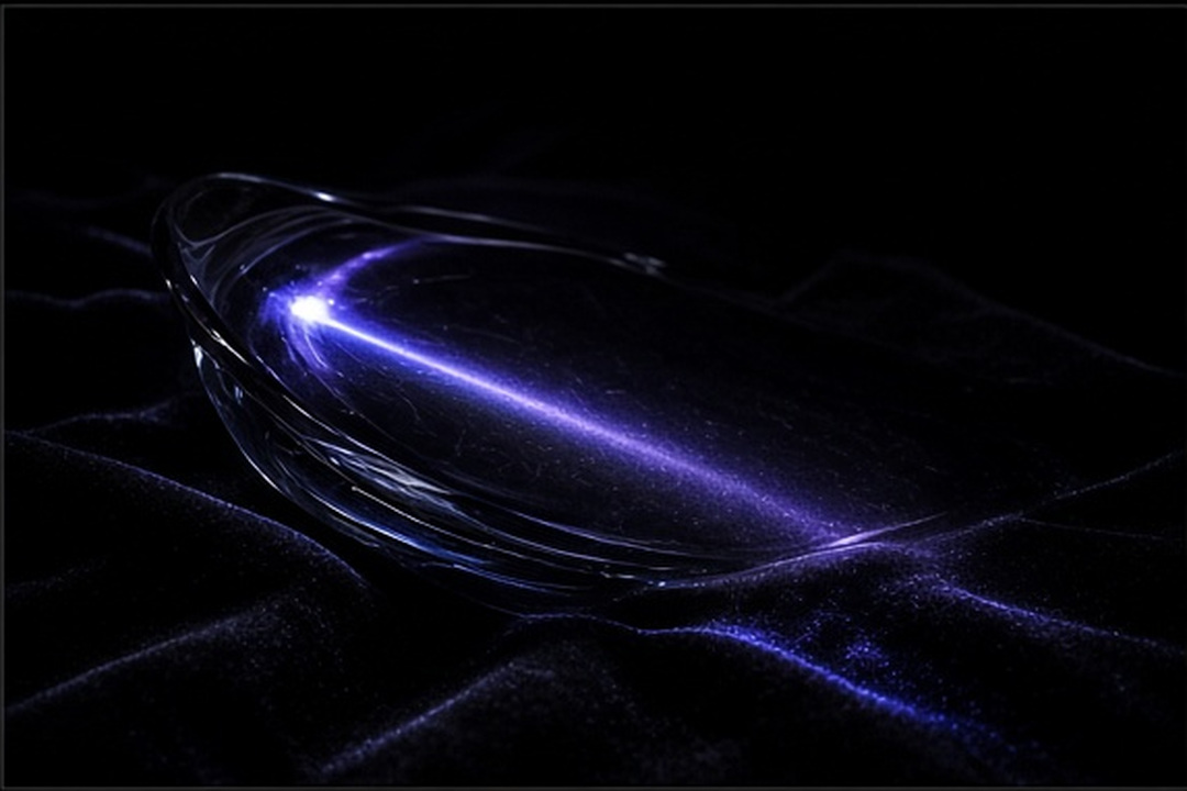 A colored glass trace fading into darkness
