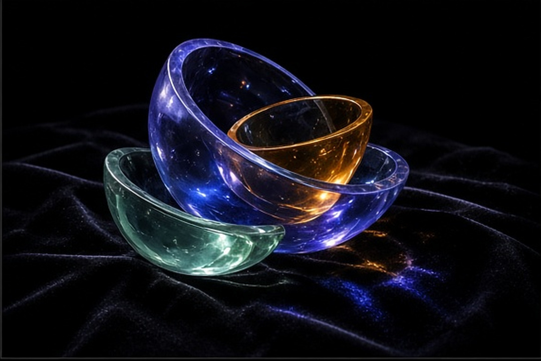 A larger and smaller glass form resting on one shared surface