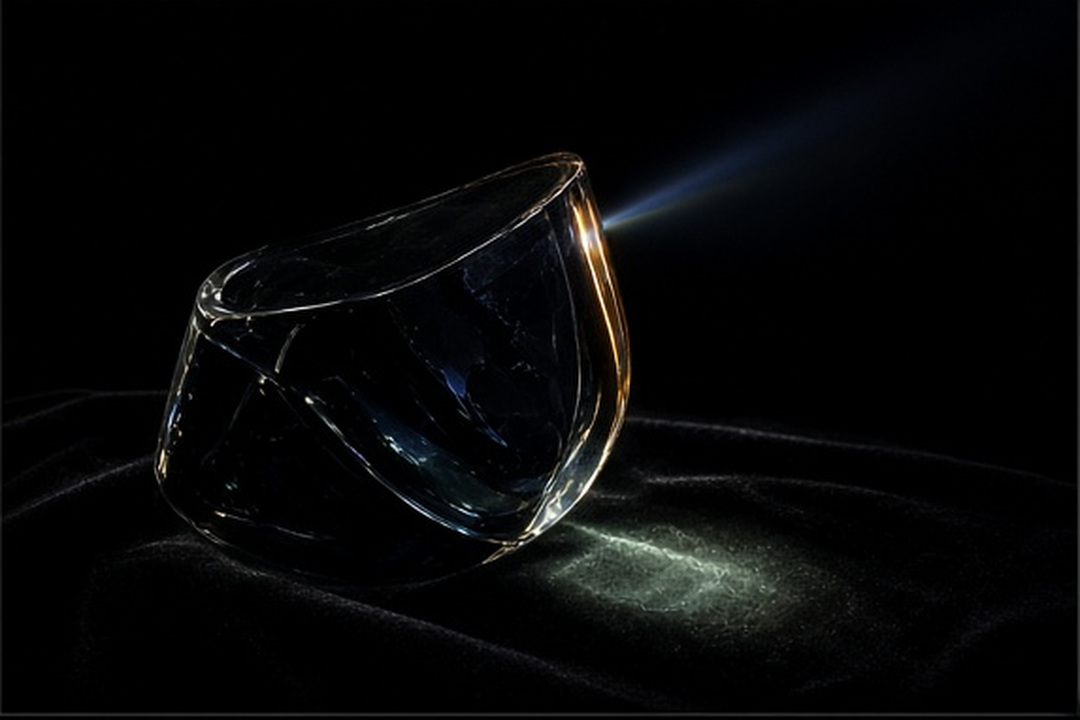 A guarded glass edge with one beam continuing outward